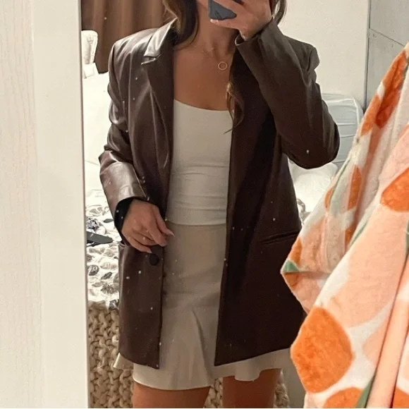 Black Zara Faux Leather Blazer, Size XS - Picture 7 of 7